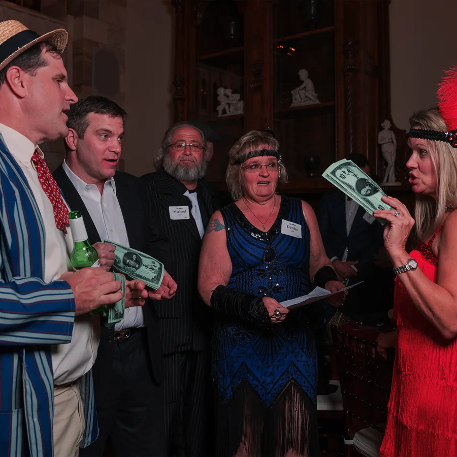 Guests at a Murder Mystery Company public dinner show in Dallas